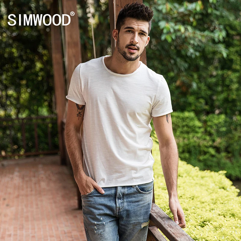 

SIMWOOD Brand 2019 Hot Sale New Men Clothing T shirt Summer Short Sleeve O-neck Casual Slim Tops Tees Free Shipping 180050