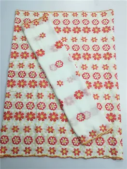 

Beautiful flower embroidery African cotton lace fabric and 2Y Swiss voile lace scarf cloth for dress set YCV45(5+2y)