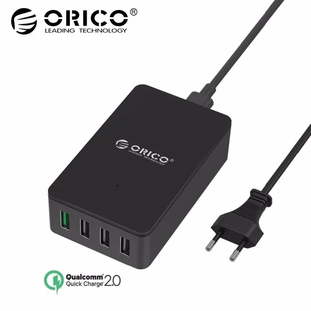 Best Price ORICO QSE Quick Charger QC2.0 4 Port Desktop USB Charger for Samsung Xiaomi Huawei and Tablets with EU Plug-Black
