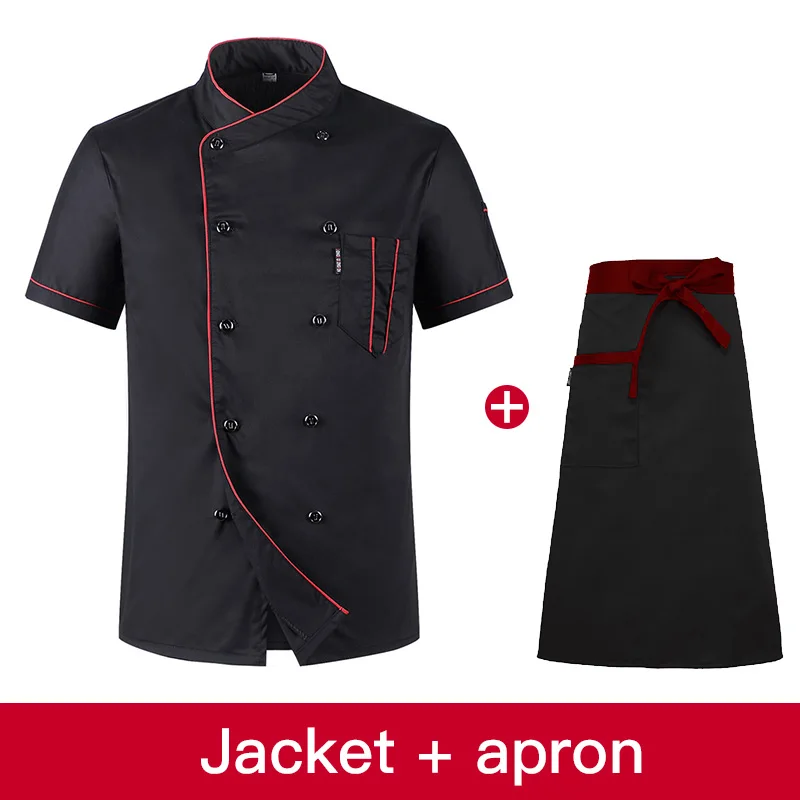 Мужская ресторанная форма шеф-повара, дышащая двубортная куртка шеф-повара+ Кепка+ фартук, рабочая одежда для мужчин - Цвет: jacket apron