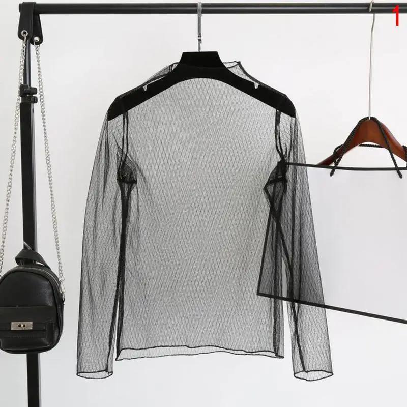 

HARKO Sexy See Through Mesh Tops Summer Hollow Out Female Tee Shirt 2018 Punk Streetwear Camiseta Long Sleeve Women Clothing