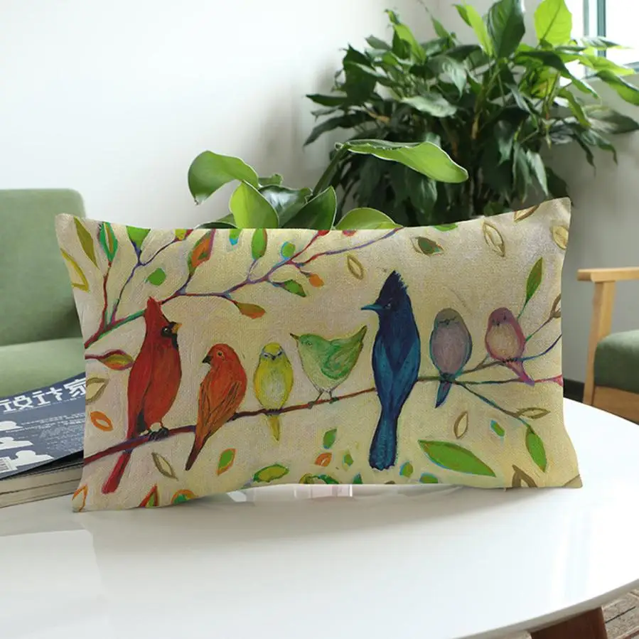 

Plant Bird Cushion Cover Tropic Tree Green Throw Pillow Cover Flamingo Bird Decorative Pillows Flower Cushion Cover for Sofa Car