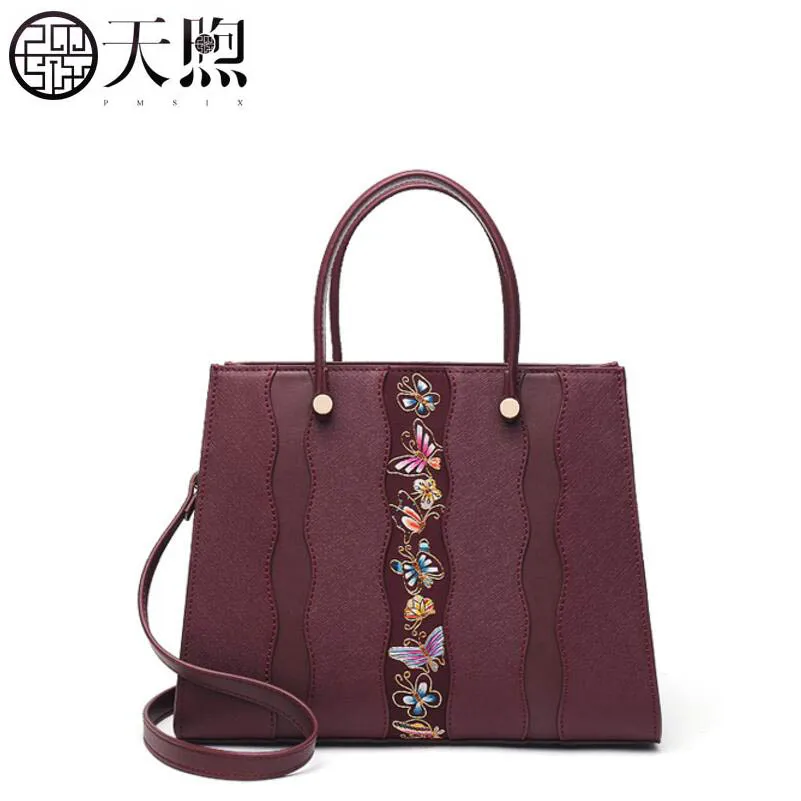 

PMSIX high quality fashion luxury brand original design shoulder bag female 2019 new embroidered velvet bucket bag wild Messenge