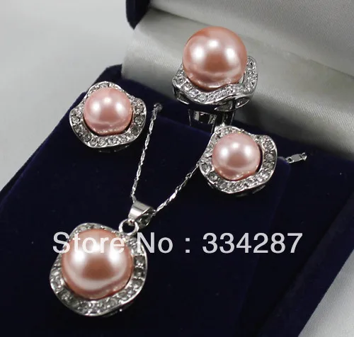 

Fine Jewelry Pink South sea shell pearl earring pendant ring set