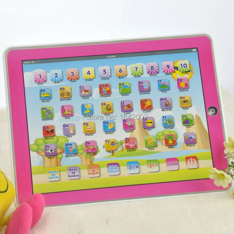 Испанский Алфавит ребенок планшет точка чтения сенсорный включить ноутбук Compluter развивающие игрушки Playmobel детали для детских подарков