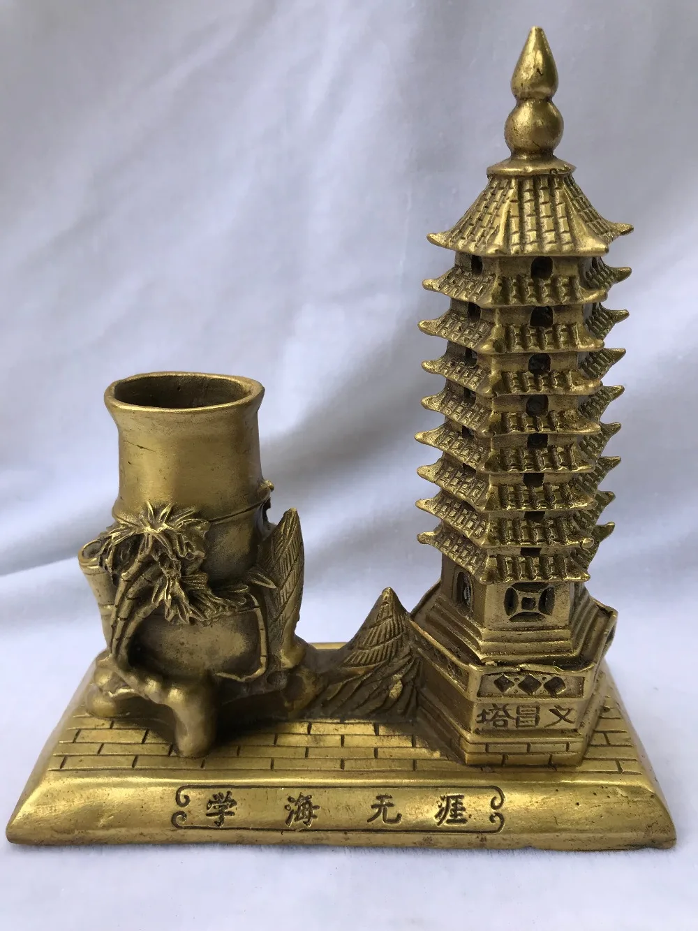Китайская Медная скульптура ручка держатель бамбуковая башня Wenchang статуя