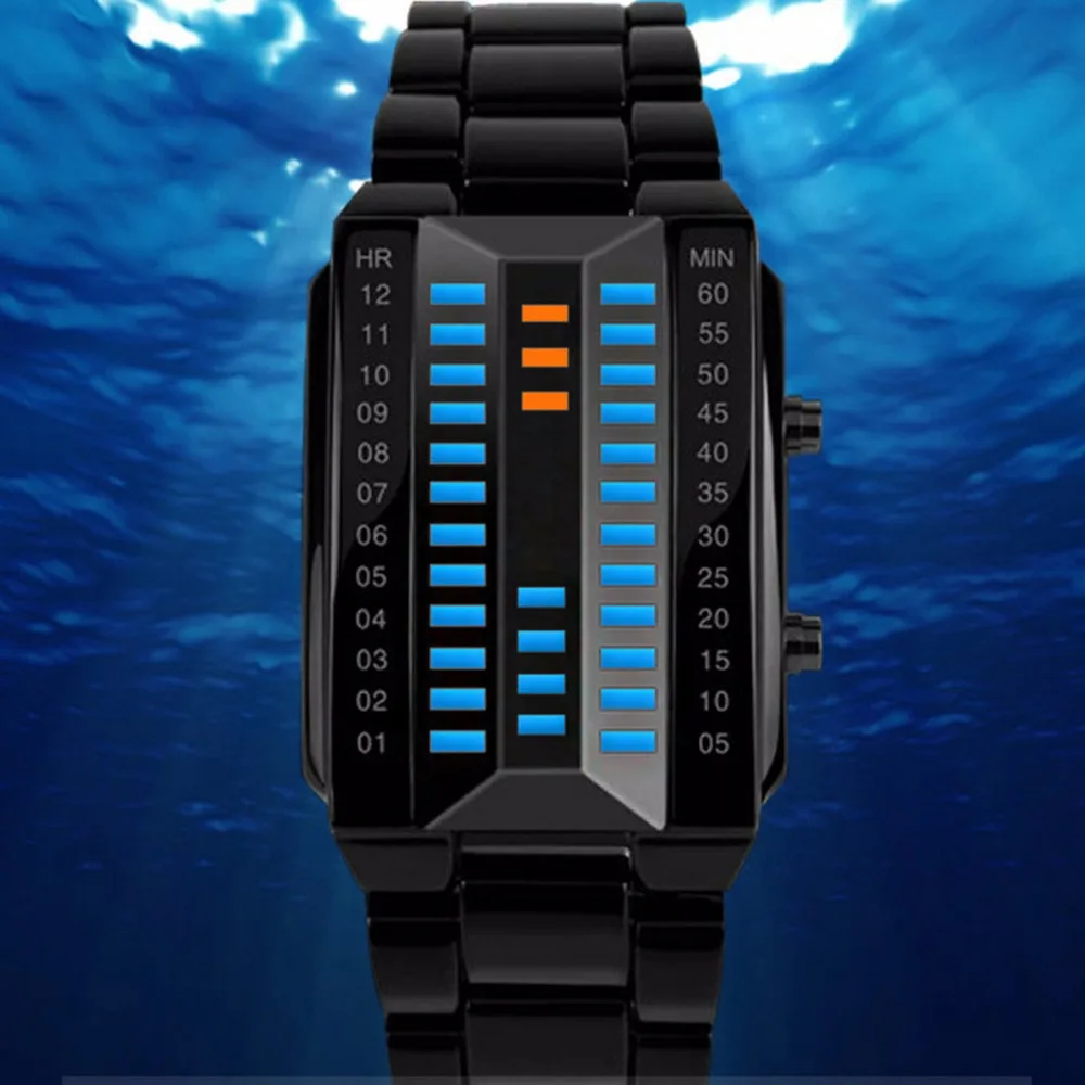 Новые Creatieve люкс Lovers 'Horloge Mannen 2018 Staal blue Binary Lichtgevende светодиодный Электронный