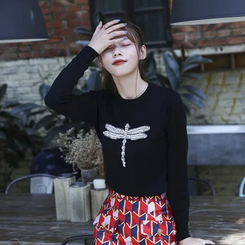 

New Dragonfly design of fund of autumn winters is manually set auger black wool blended D0812 knit sweaters