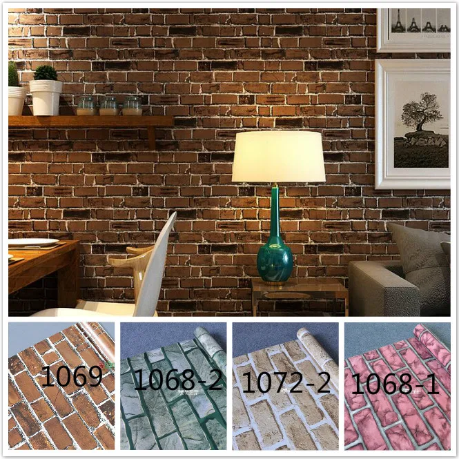 PVC Vinyl 3D Brick Wall Paper Modern Vintage Brick Stone Pattern Paper Wallpaper Roll Wall