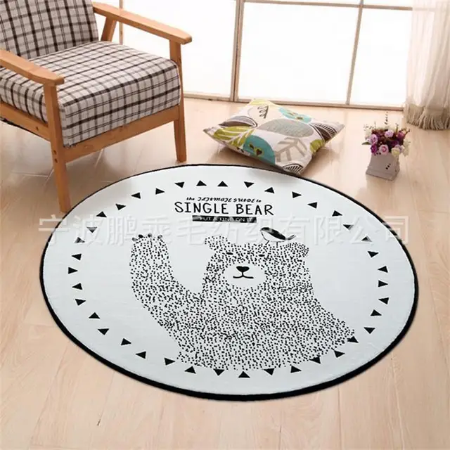 Cute Round Black White Bear Carpet Kids Room Computer Chair Area Rug Cute Round Black White Bear Carpet Kids Room Computer Chair Area Rug Creative Cloakroom Floor