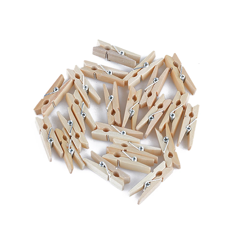 

50PCS Mini Wooden Clips Photo Pegs Paper Clothes Pin Craft Clips Pure Color Sundries New School Stationery Office Supplies HQ
