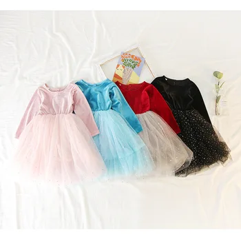 

2019 Baby Girl Fashion Golden Velvet Sequined Mesh Princess Dress Spring Autumn Girls Toddlers Party Birthday Dresses Vestidos