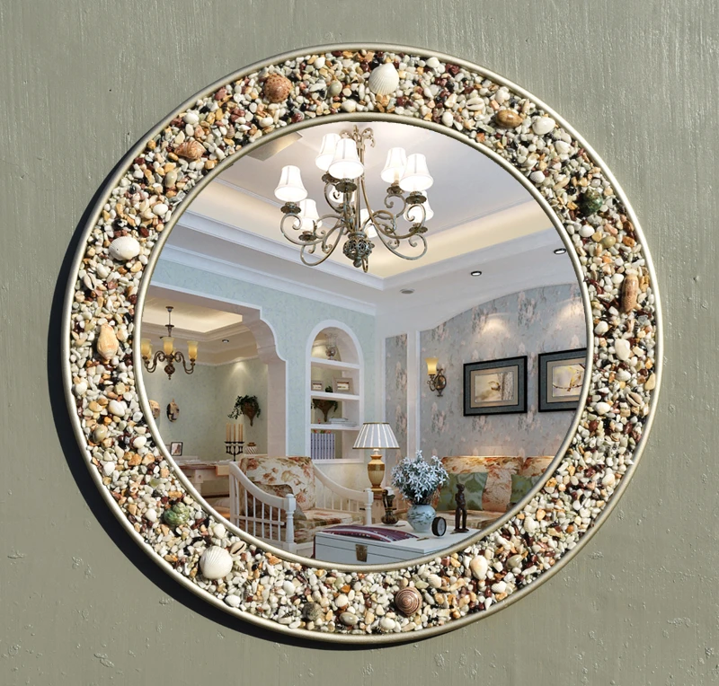 New European Style Mediterranean Bathroom Mirror Natural Colored Stone