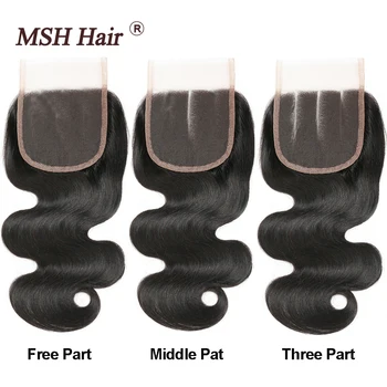 MSH Hair Brazilian Body Wave Human Hair Weave Bundles With 4*4 Lace Closure 130% Density Non-Remy Medium Ratio 3