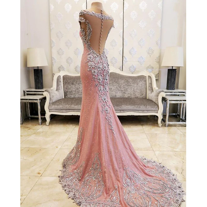 Luxury Long Evening Dress Mermaid 2019 Embroidery Beads Crystal Backless African Women Formal Party Prom Gown Robe De Soiree plus size ball gowns