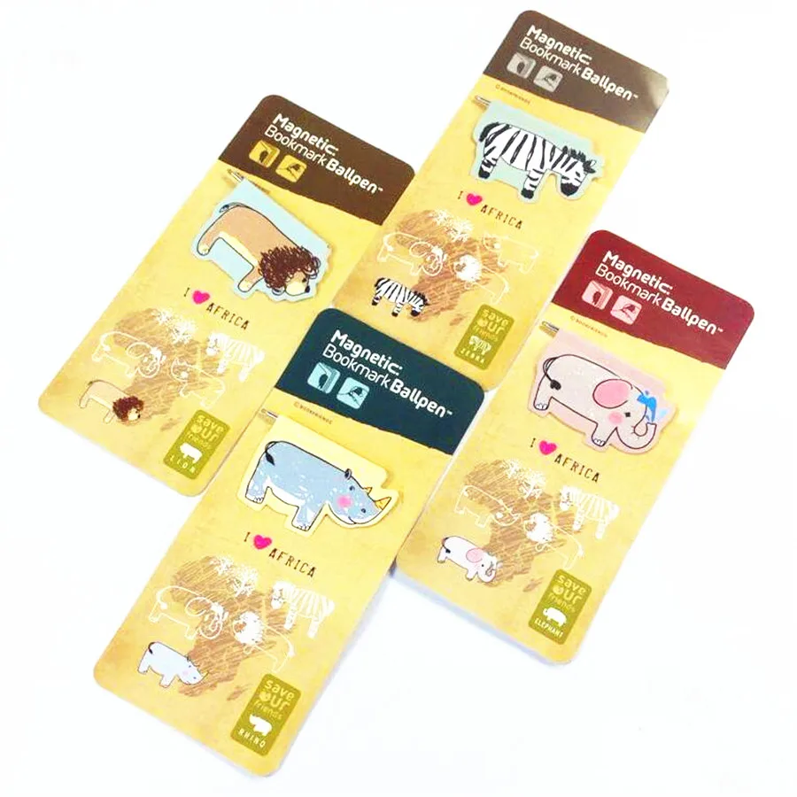 

1pcs/lot Four Selections African Animal With Pen Bookmark With Mini Pen Set Office School Stationery