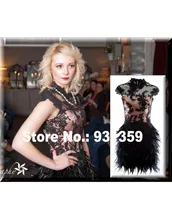 Hohe Qualität Spitze High Neck Mini Short Maß Kleid Vestido De Festa Design CD91895 Kurze Feder Cocktailkleid