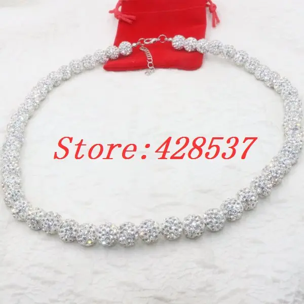 Free Shipping Fashion Handmade White Round Clay CZ Crystal Ball Bead Statement Choker Lady Woman Necklaces Jewelry Gifts | Украшения и