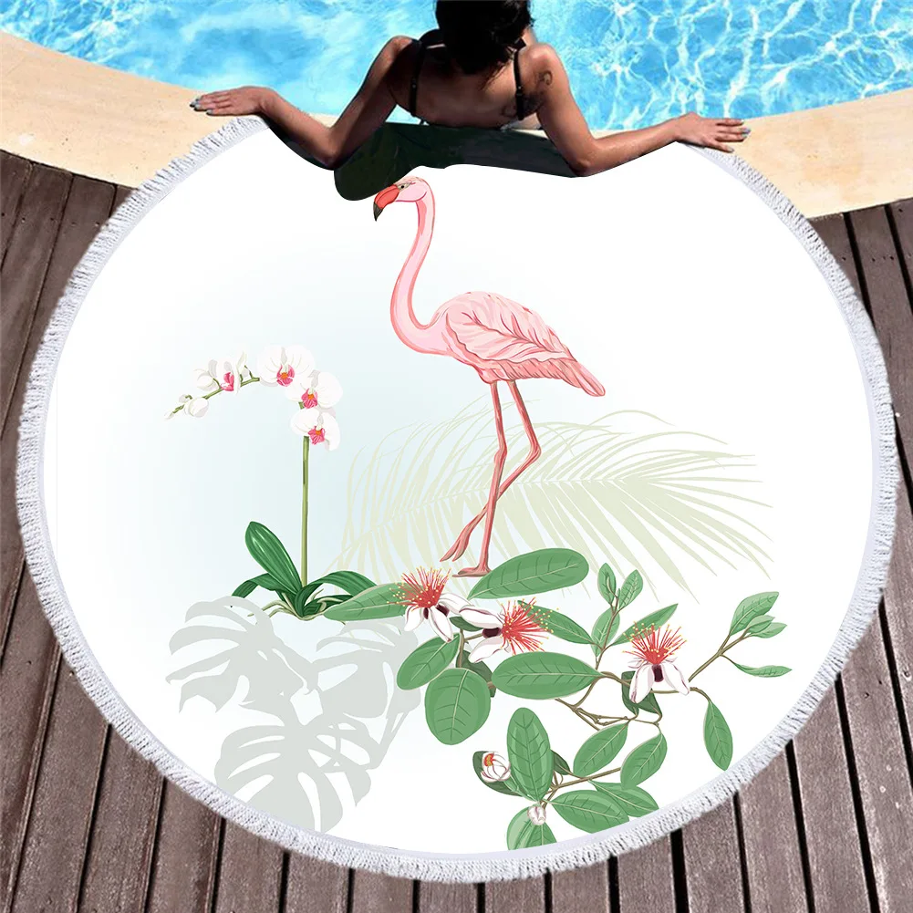 Hawaii Tropical Leaves Floral Yoga Mat 59 Microfiber Round Beach Blanket Sand Proof Oversized with Fringe Tassels Bonsai Tree Flamingo Round Beach Towel