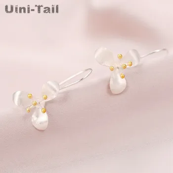 

Uini-Tail hot new 925 sterling silver Thai craft clover gold flower earrings fashion tide flow high quality earrings GN953