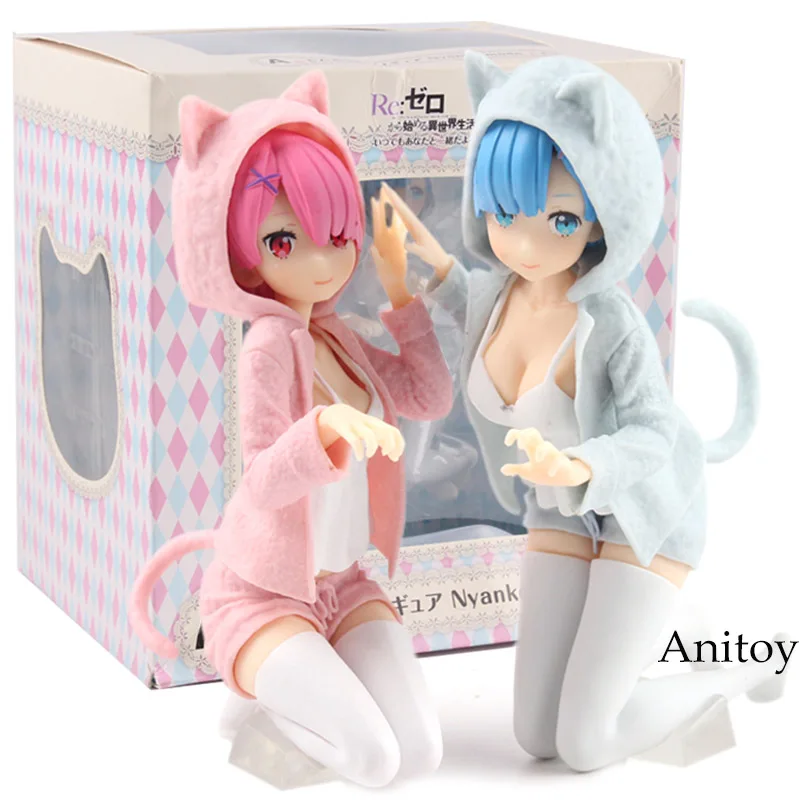 Goedkoop Anime Re Zero Figuur Twin Ram en Rem Nyanko Mode Ver. PVC Rem Action Figure Collectible Model Toy 2 Stijlen