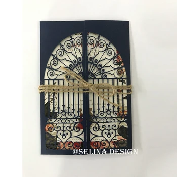 

Navy Blue/Red/Burgundy/Ivory/Pink Laser Cut Gate Fold Wedding Invitations Cards Cover, No Insert, No Envelope or Rope