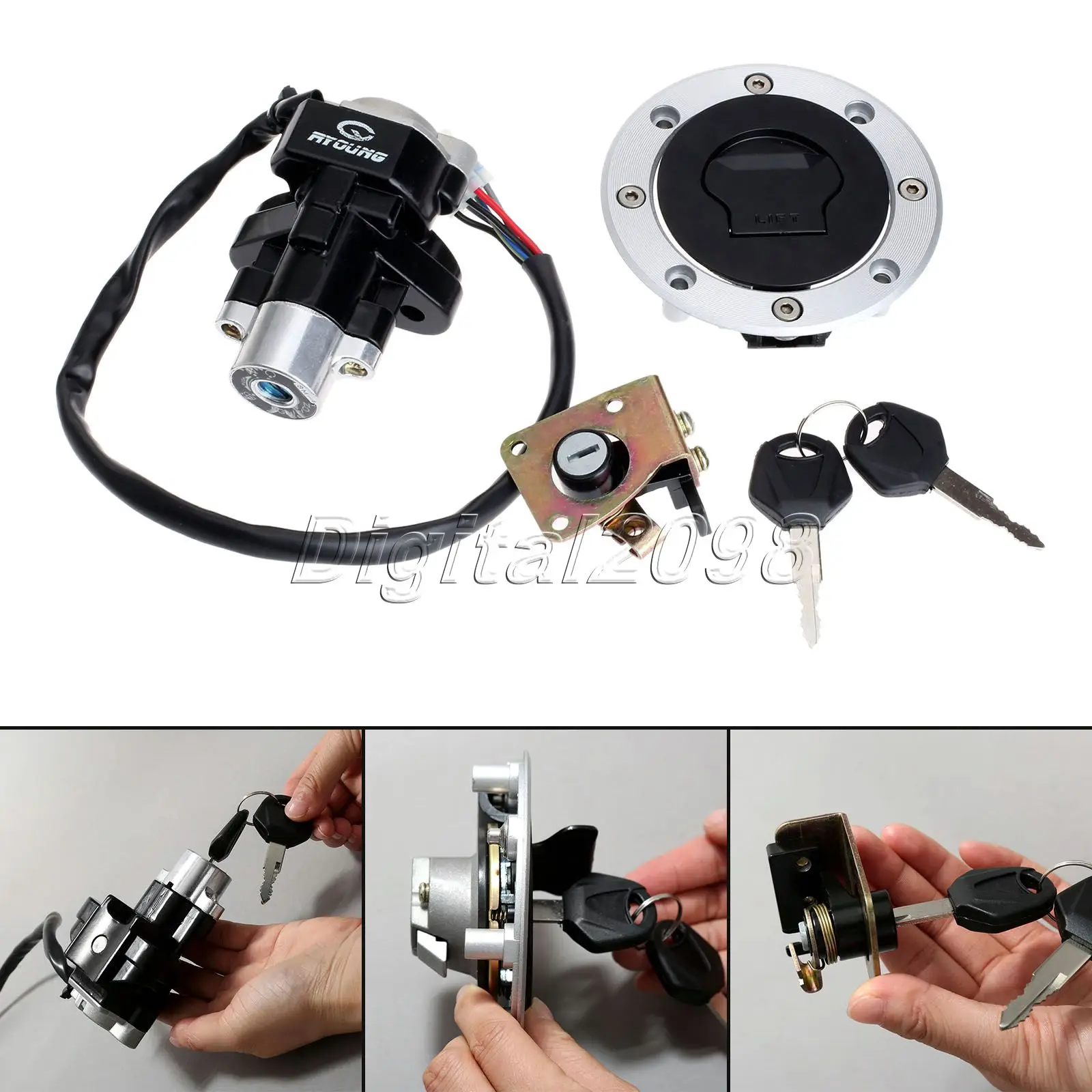 

Motorcycle Aluminum Ignition Switch Lock Seat Lock Fuel Gas Cap Cover for Suzuki GSXR600 GSXR750 TL1000R TL1000S Aluminum Parts
