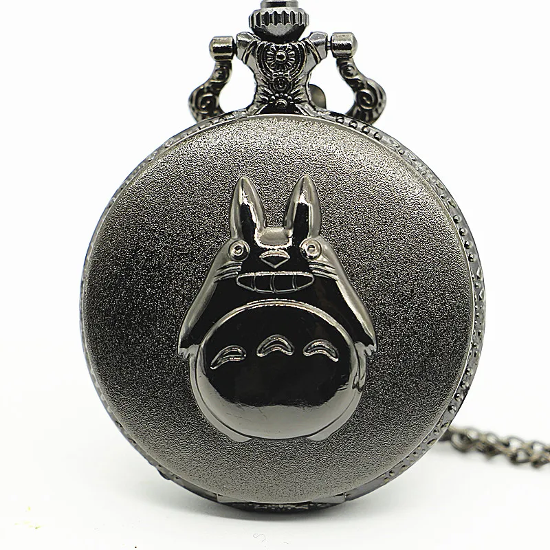 

New Antique Black Japanese Anime Totoro Quartz Pocket Watch Necklace Pendant Christmas Gift Clock
