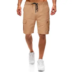 Для мужчин британский повседневные пляжные шорты Мода Хаки дно короткие летние накладной карман эластичный пояс