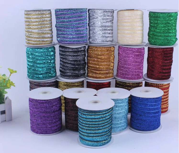 

6mm Glitter Metallic Velvet Ribbon Rope-300yds/roll+DIY Headbands Wedding Party Sewing Gift Packing Satin Ribbon Cord Decoration