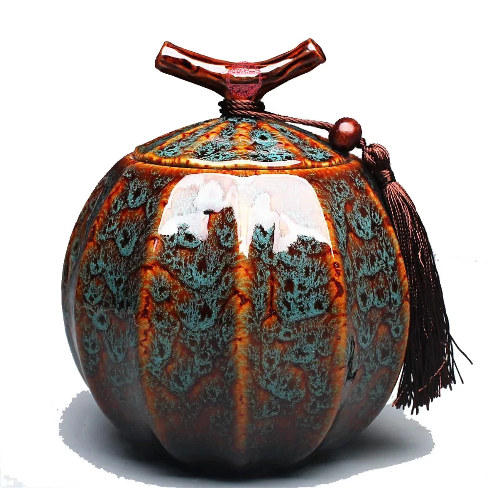 

High grade ceramics furnace transmutation Porcelain Pumpkin Style tea jar ceramic tea barrel sealed tank storage tank tea caddy