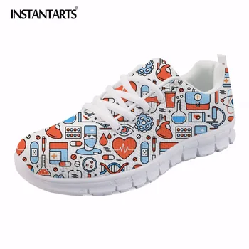 

INSTANTARTS Summer Mesh Women Flat Shoes Cartoon Medical Nurse Sneaker Shoes for Girls Ladies Fashion Light Weight Lace Up Flats