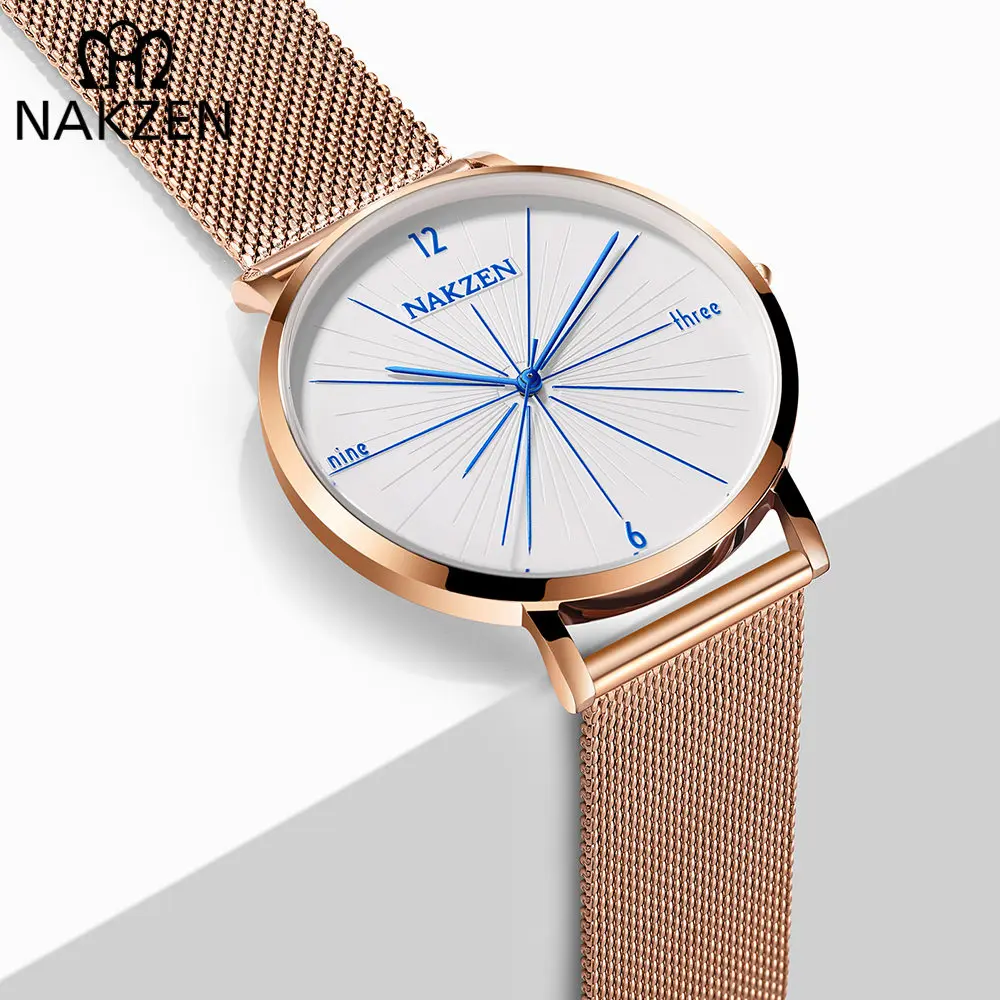 

NAKZEN Creative Fashion Women Quartz Watch Waterproof Simple Analog WristWatch with Stainless Steel Strap Ladies Dress Watches