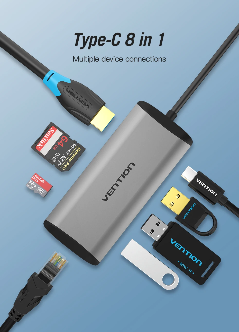 Vention usb-хаб usb type C к HDMI USB 3,0 концентратор Thunderbolt 3 адаптер для MacBook samsung S9 S10 huawei mate 20 P30 Pro USB-C концентратор