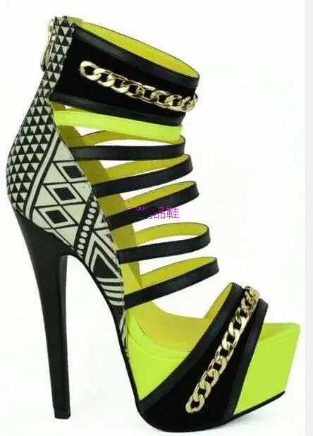 Stylish-Black-White-Geometric-High-Weels-Platform-Pump-Womens-Peep-Toe-Mixed-Colors-Gold-Chain-Cut (1)
