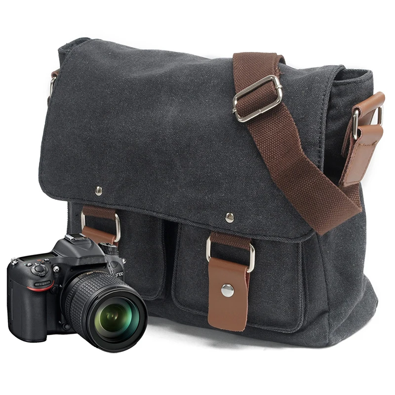 MCO Camera Bag with Photo Pouch Vintage Canvas DSLR SLR Shoulder Bag