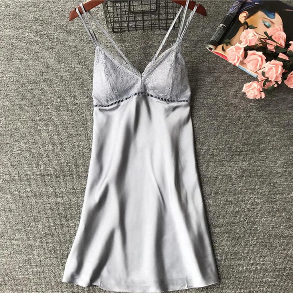 

Women Nightgowns Sexy Summer Spaghetti Strap Sleepwear Dress Backless Silk Plus Size Femme Home Nightwear SleepSkirt Nightdress