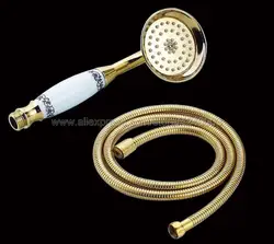 Золото Цвет латунь Ванная комната осадков душем экономии воды фиксированной душ ручной душ и шланг для душа Kxz045