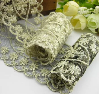 

2 colors 60mm/2.4'' Embroidered Net Lace Trim floral lace Ribbon with gold string wedding accessory sewing free shipping 3m