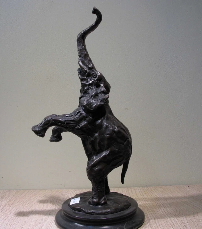 

USPS to USA S2827 Western Art Decor Copper Marble Base Bronze Figurine Elephant Statue Sculpture B0401