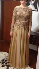 Nueva madre De la novia Vestidos encaje De gasa con cuentas Vestidos De fiesta manga larga longitud del piso más el tamaño para vestido Formal S118