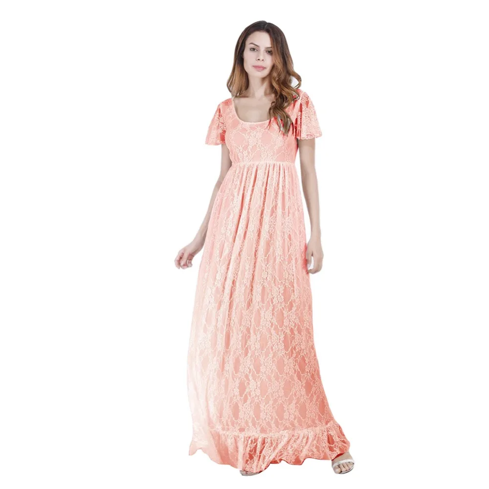 Maternity Floral Lace Dress Maxi V Neck Short Sleeve Gown Bridesmaid