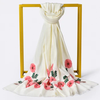 

100% Wool Scarf Wedding Women Brand 2019 Bride Bridesmaid Embroidery Shawls and Wraps for Ladies Pashmina Winter Wool Scarves