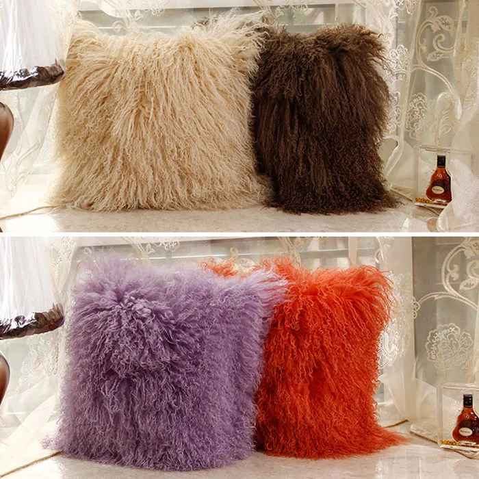 More Colors Wholesale Fancy Tibet Mongolian Lamb Fur Throw Pillowin
