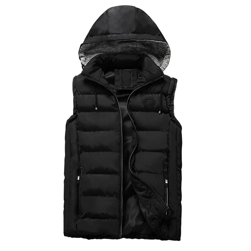 Warm Sleeveless Jacket Men Thickening Cotton Down Vest Hat Hooded Vest Winter Waistcoat for Male Casual Tank Windbreaker