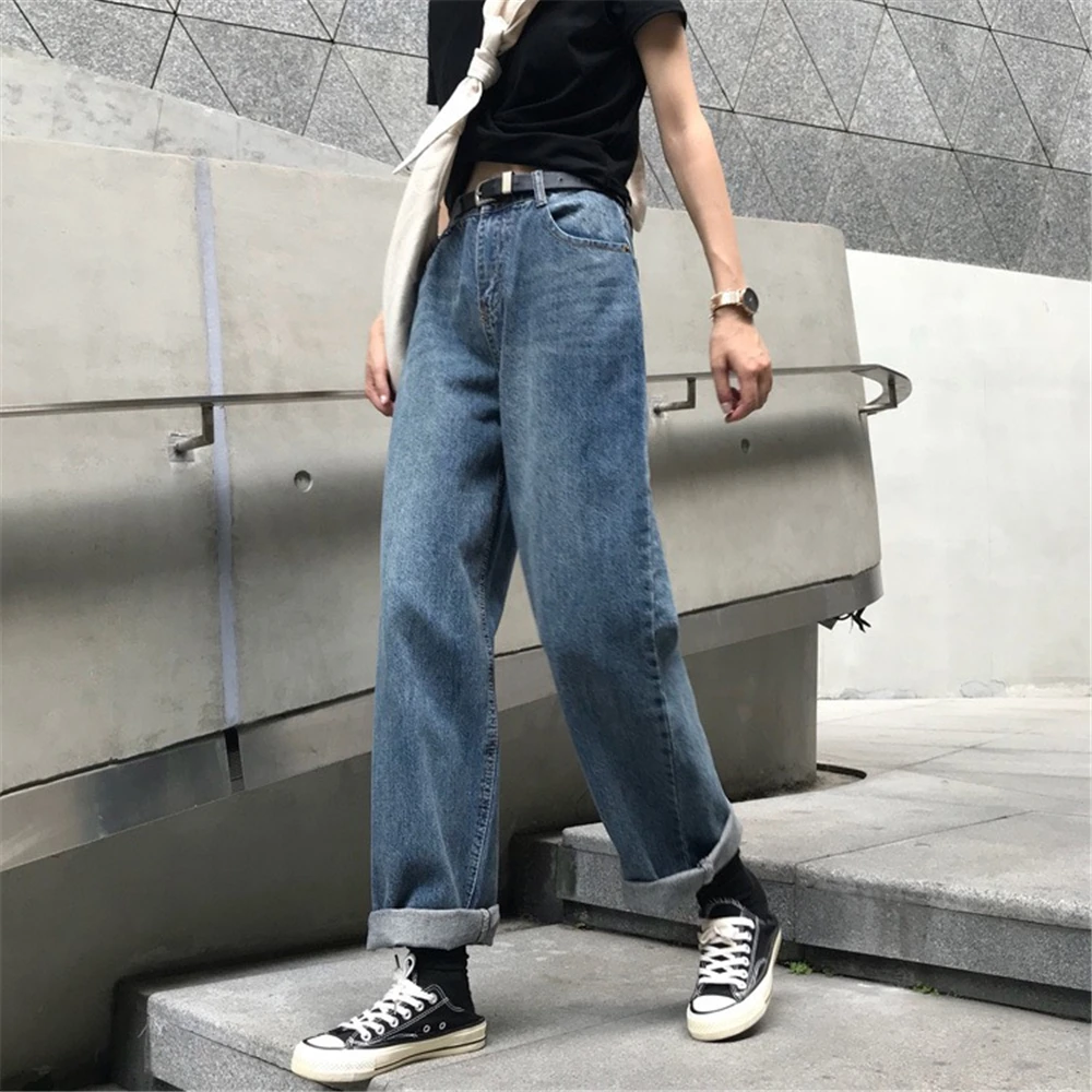

Women's spring autumn high waist washed wide leg jeans Harajuku style retro loose street trend hip-hop hip hop denim trousers