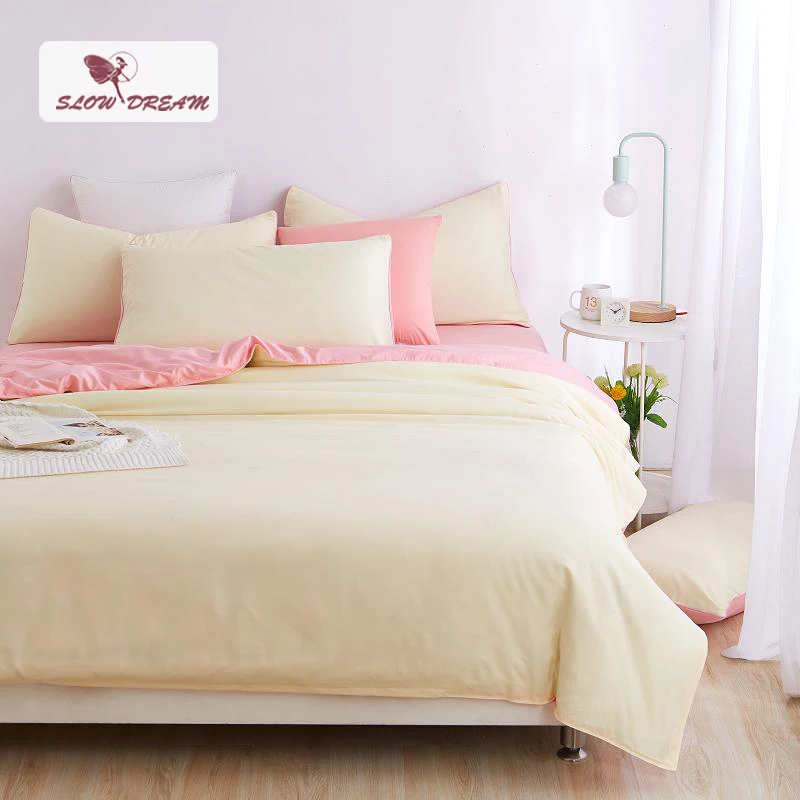 

SlowDream Bed Flat Sheet Duvet Cover Set Double Queen Bedspread Single Bed Linen Japan Style Solid Color Decor Home Bedding Set