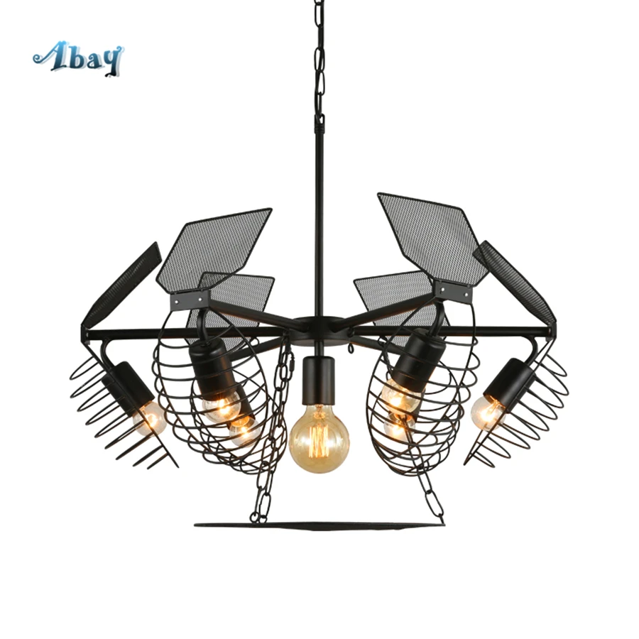 

Rustic Bar Lamps Chandelier Lighting Dining Room American Vintage Industrial Decoration Iron Art Black Chandelier Led Fixture