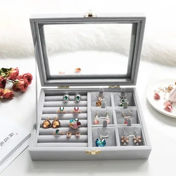 

High Quality Velvet Jewelry Storage Box Jewelry Display Holder Ring Earring Jade Pendan Box Case Jewelry Storage Organizer