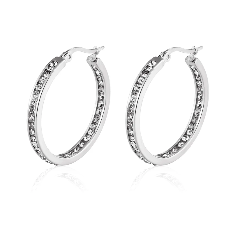 Женские серьги кольца из титановой стали с инкрустацией|circle hoop earrings|hoop earrings for